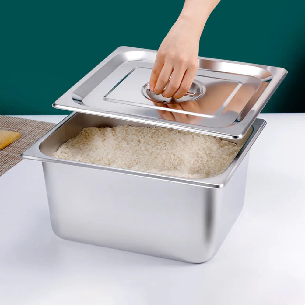 Deposito gastronómico de acero inoxidable para buffet, con tapa, para restaurante, tienda de té, caja para condimentos