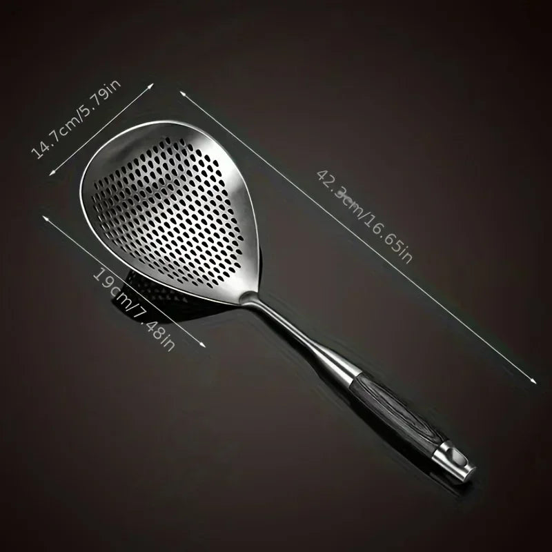 Colador de cocina de acero inoxidable 201 con mango de madera
