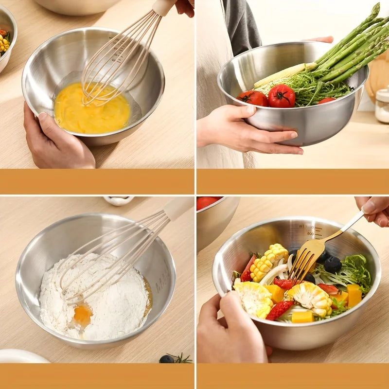 3 piezas/juego Bowl de acero inoxidable para mezclar con marcas de medición