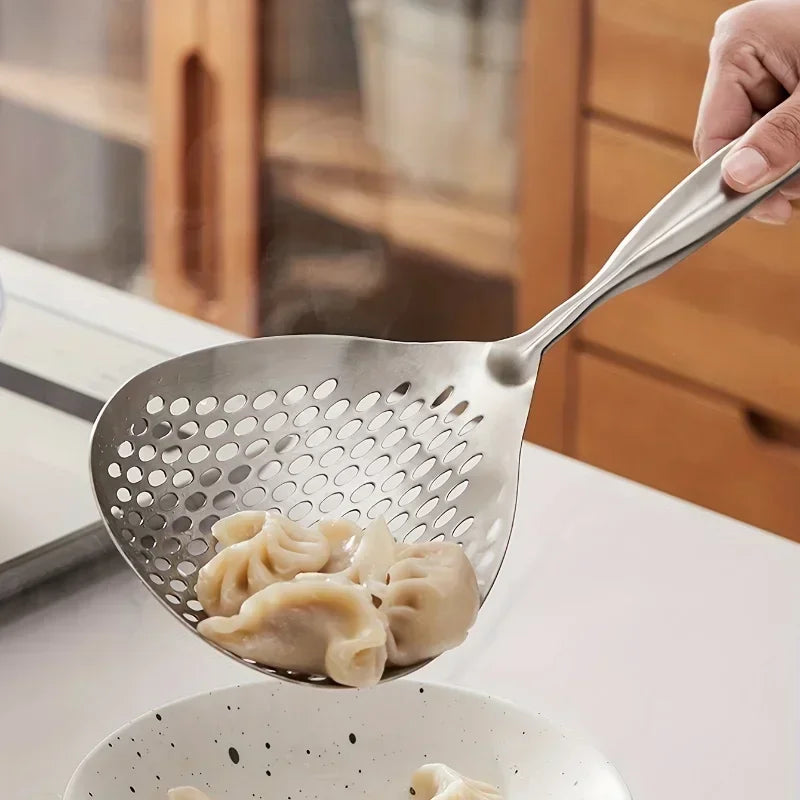 Colador de cocina de acero inoxidable 201 con mango de madera