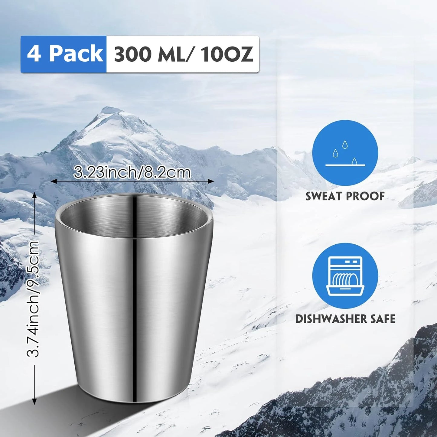 Tazas de acero inoxidable 304 para beber, 4 unidades