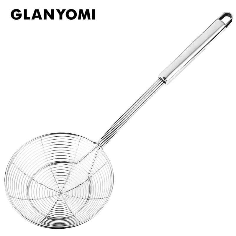 Cuchara coladora de acero inoxidable macizo 18/8 con forma de araña, cuchara para freír de 14/16/18/20 cm con mango - Herramientas de cocina
