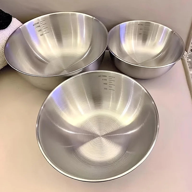 3 piezas/juego Bowl de acero inoxidable para mezclar con marcas de medición