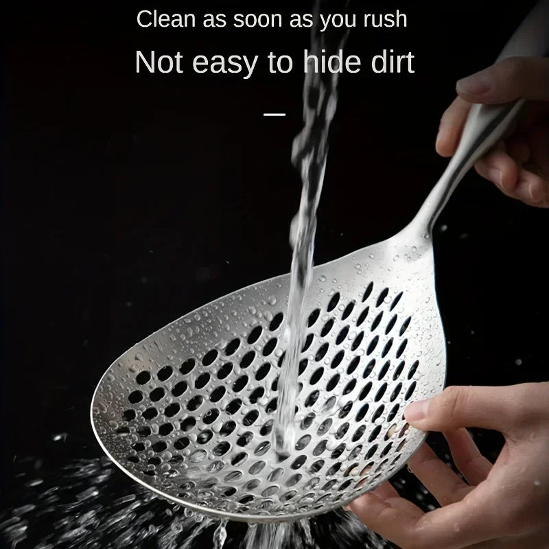 Colador de cocina de acero inoxidable 201 con mango de madera