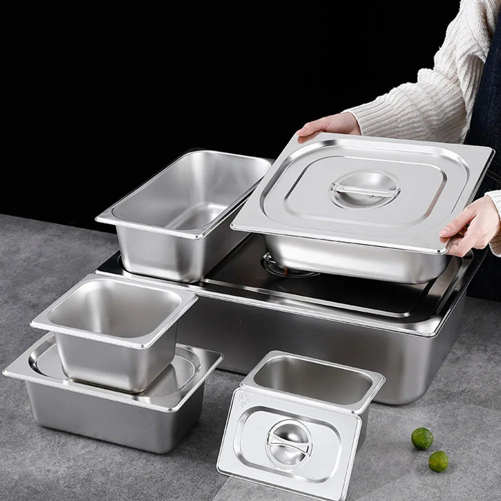 Deposito gastronómico de acero inoxidable para buffet, con tapa, para restaurante, tienda de té, caja para condimentos