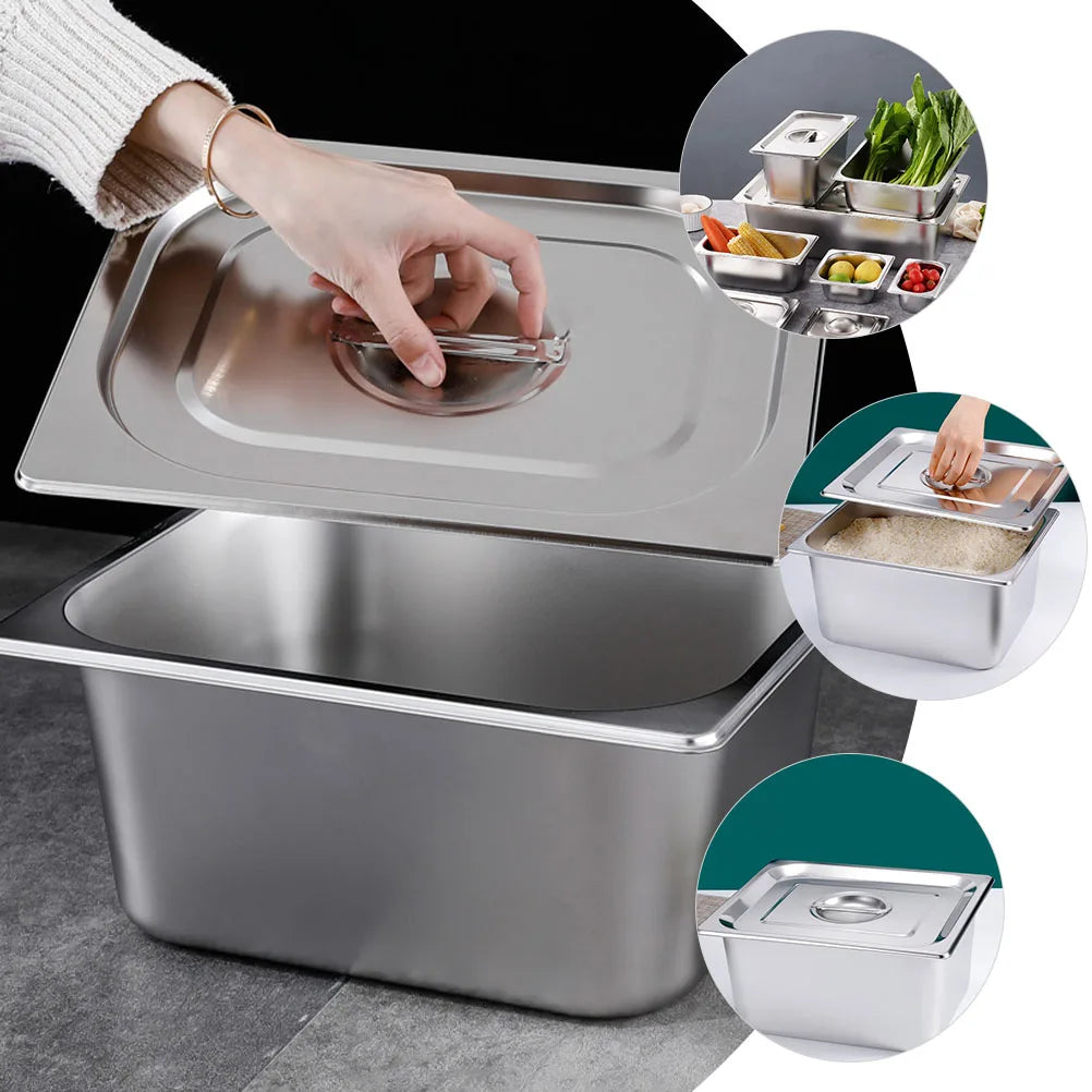 Deposito gastronómico de acero inoxidable para buffet, con tapa, para restaurante, tienda de té, caja para condimentos