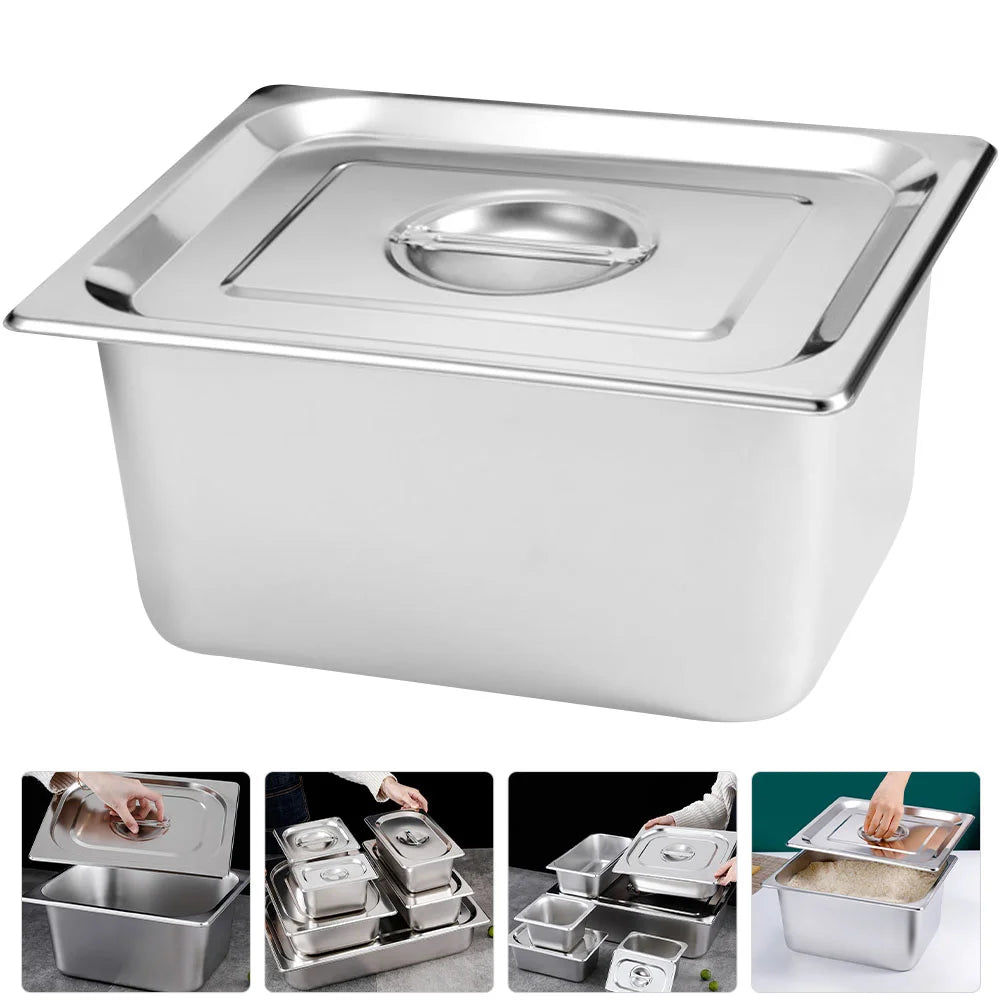 Deposito gastronómico de acero inoxidable para buffet, con tapa, para restaurante, tienda de té, caja para condimentos