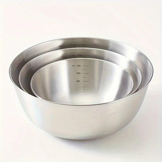 3 piezas/juego Bowl de acero inoxidable para mezclar con marcas de medición