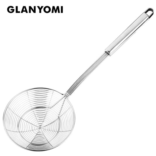 Cuchara coladora de acero inoxidable macizo 18/8 con forma de araña, cuchara para freír de 14/16/18/20 cm con mango - Herramientas de cocina